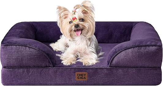 EHEYCIGA Orthopedic Small Dog Bed, Waterproof Memory Foam Washable Pet Beds | Non-Slip Bottom and Egg-Crate Foam Medium Pet Couch Bed with Washable Removable Cover, Purple by EHEYCIGA