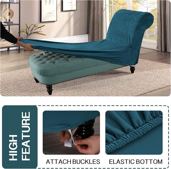 FantasDecor Chaise Lounge Slipcover Velvet Luxury for Living Room Indoor Stretch Ultra Soft Machine Washable, Deep Teal - Image 4