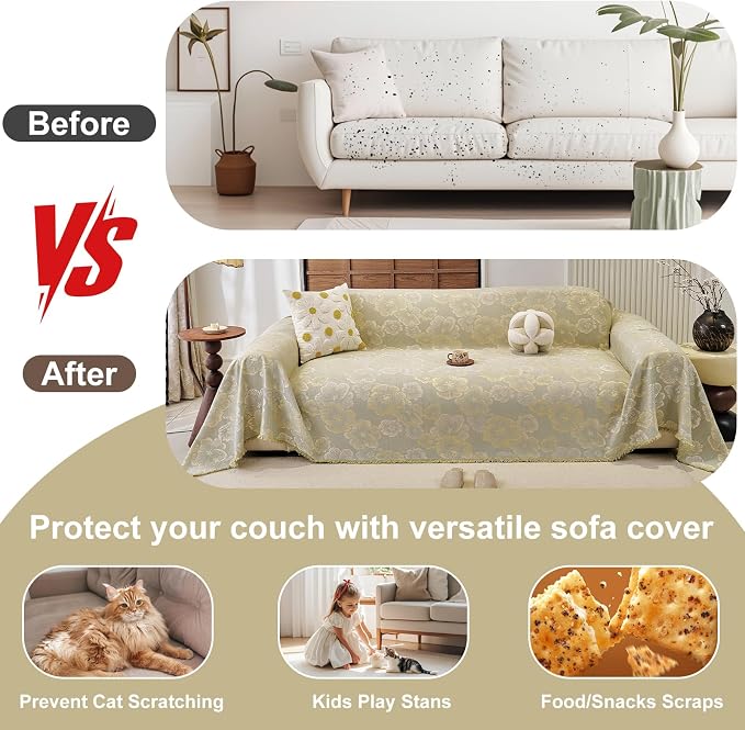 ROOMLIFE Boho Couch Covers for Sofa Washable for 2 Cushion Couch Chenille | Furniture Protector Sofa Couch Cover for Dogs, Soft Breathable Sofa Slipcover, Couch Throw Blankets with Tassels 71''X118'' - Image 6