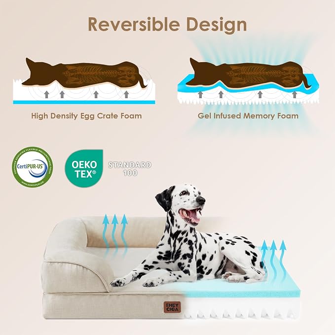EHEYCIGA Orthopedic Small Dog Bed, Waterproof Memory Foam Washable Pet Beds | Non-Slip Bottom and Egg-Crate Foam Medium Pet Couch Bed with Washable Removable Cover, Beige - Image 4