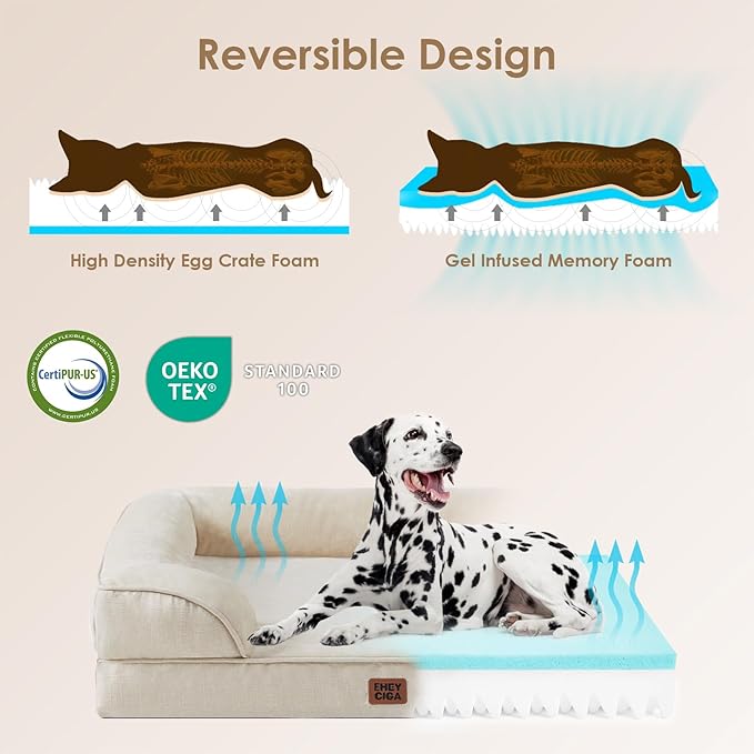 EHEYCIGA Orthopedic XXL Dog Bed, Waterproof Washable XL Big Pet Bed 48" | Non-Slip Bottom and Egg-Crate Memory Foam Extra Large Pet Couch Bed with Washable Removable Cover, Beige - Image 4