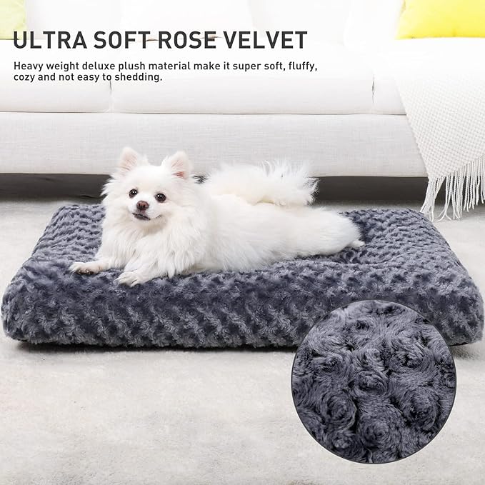 KSIIA Washable Dog Bed Deluxe Plush Dog Crate Beds Comfy Kennel Pad Anti-Slip Pet Sleeping Mat for Large, Jumbo, Medium, Small Dogs Breeds, 29" x 21", Dark Grey - Image 3