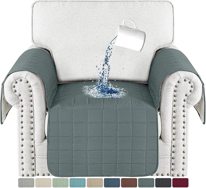 MAXIJIN Waterproof Chair Cover for Dogs Washable, Quilted Chair Seat Cover Sofa Slipcover for Armchair with Side Pockets, Non-Slip Furniture Protector for Pets Kids (Chair, Dark Gray) by MAXIJIN
