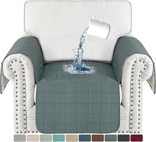 MAXIJIN Waterproof Chair Cover for Dogs Washable, Quilted Chair Seat Cover Sofa Slipcover for Armchair with Side Pockets, Non-Slip Furniture Protector for Pets Kids (Chair, Dark Gray) by MAXIJIN