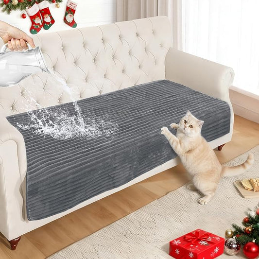 NAISI Couch Covers for Dogs Waterproof Flannel Striped Sofa Cover Pet Friendly Washable Dog Mat for Couch Anti Slip Sectional Sofa Slipcover Protector(1pc/35"x 94",Dark Grey) by NAISI