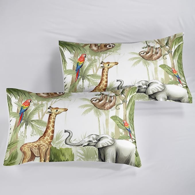 QOOMO Elephant Giraffe Monkeys Comforter King Size,Wild Animals Kids Comforter Set,3Pcs Bedding Set Printed Comforter with 2 Pillowcases,Down Alternative,Soft and Lightweight,for All Seasons - Image 6