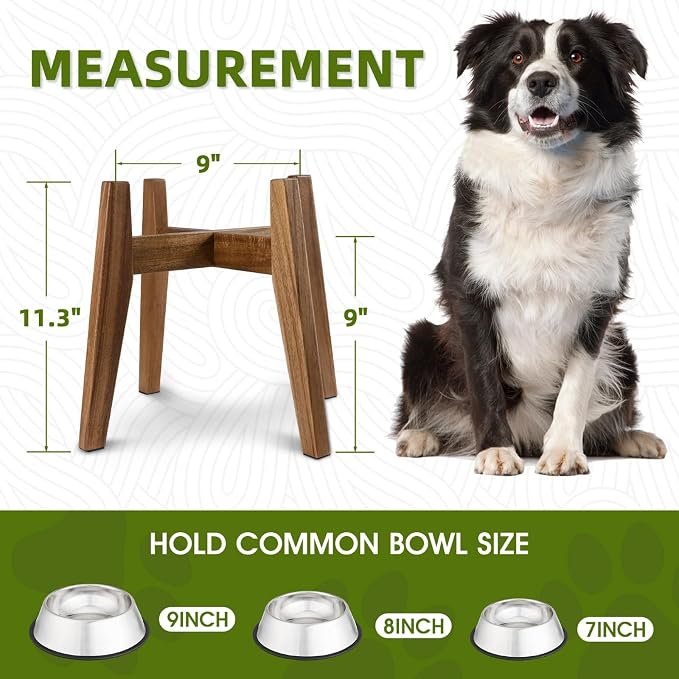 RAINBLELAND Raised Wooden Dog Bowl Stand for Large Dogs, Fits 9 Inch Bowls | Solid Acacia Hardwood with a premium furniture-quality design that complements modern home décor. - Image 3