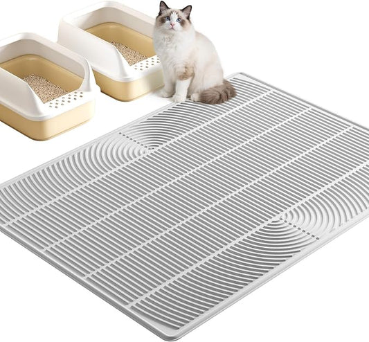 TRZZ XXL Cat Litter Mat, Large Silicone Waterproof Mat, Light Gray | Non-Slip, Easy to Clean, Cat Litter Trapping Mat, Kitty Litter Catcher, Scatter Control, for Floor by TRZZ