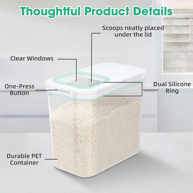 TBMax Rice Flour Storage Container with Automatic Flip-up Lid 25 Lbs | 12.68 Qt, Tall and Narrow Food Storage Flour Bin for Kitchen Pantry Organization, Pet Dog Cat Food Storage Container - Image 4