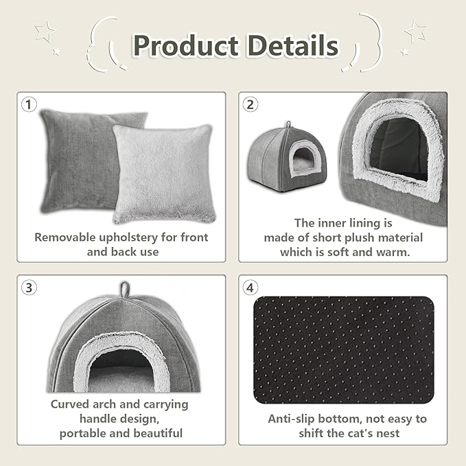 WINDRACING Cat Bed Cave-Cat Beds for Indoor Cats,Kittens and Large Pets,Foldable and Washable with Removable Cushioned and Anti Slip Bottom(Large,Grey) - Image 4