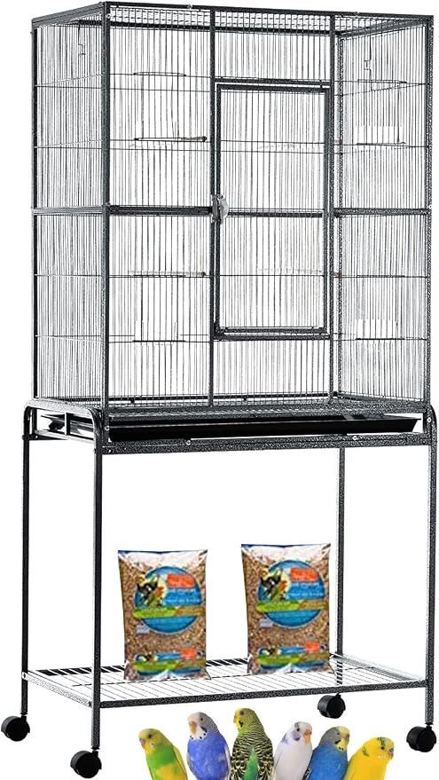 64" Extra Large Wrought Iron Side Nesting Box Doors Flight Breeding Canary Parakeet Cockatiel Lovebird Finch Bird Cage Easy Clean Pull Out Tray with Removable Rolling Stand by Mcage