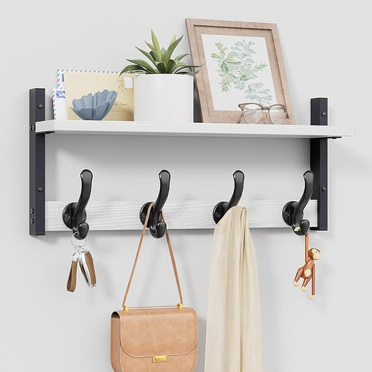 Tatub 20" Rustic Coat Rack Wall Mount with Shelf, Wall Hooks with Shelf, Heavy Duty Entryway Organizer Hangers for Hanging, Hat, Bag, Jacket for Bathroom, Living Room, Bedroom, White by Tatub