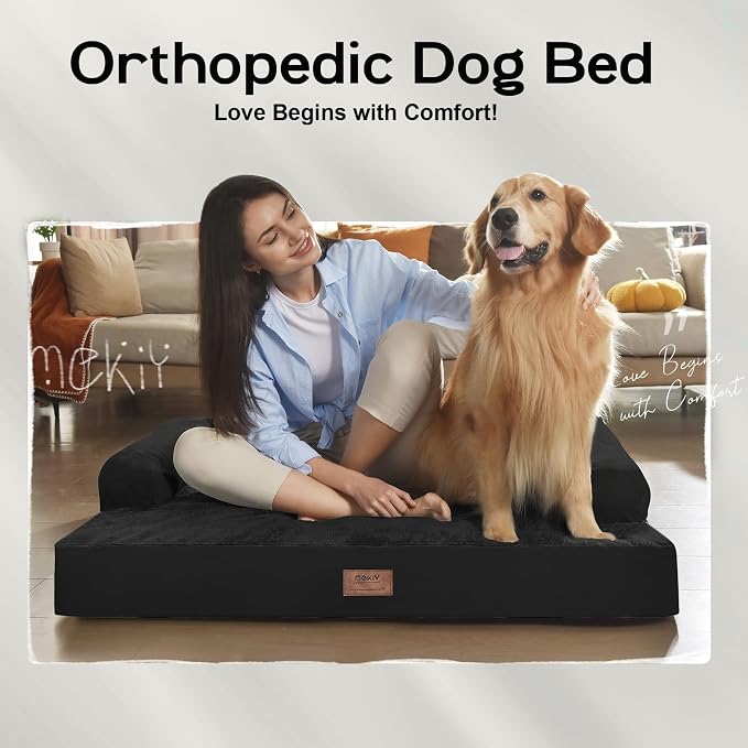 MEKIY Orthopedic XL Dog Bed with Bolster for Extra Large Size Dogs | Pillow Support for Neck Relief, Egg Crate Foam, Skin-Friendly Surface, Waterproof Liner, Anti-Slip Bottom, 42 x 30 Inch - Image 7