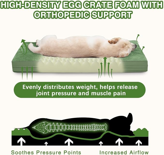 Waterproof Extra Large Dog Bed Washable Outdoor Orthopedic XL Crate Pad 42" | Reversible Wipeable Faux Leather & Soft Flannel, Durable Foam Pet Bed, Removable Cover,Anti-Slip Kennel Pad 41"x27" Green - Image 9