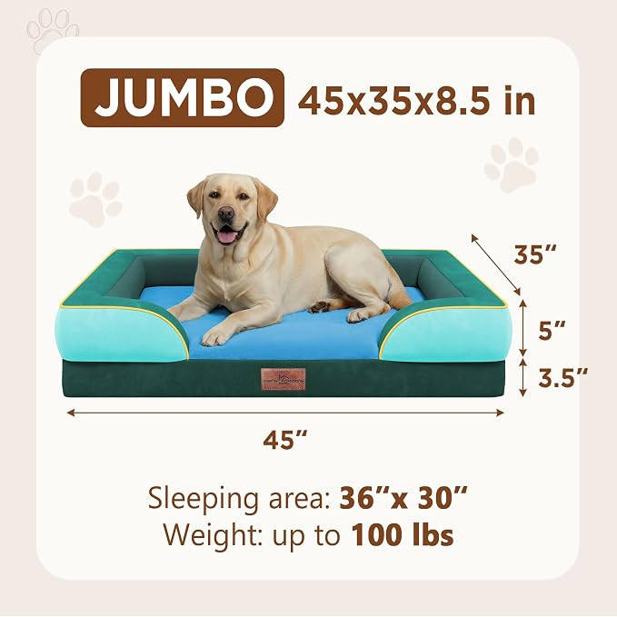 Comfort Expression Orthopedic Dog Bed for Extra Large Dogs with Bolster | Waterproof Dog Couch Bed with Washable Cover & Non-Slip Bottom, Supportive Egg Crate Foam XL Pet Bed, 45x35 Inch - Image 8