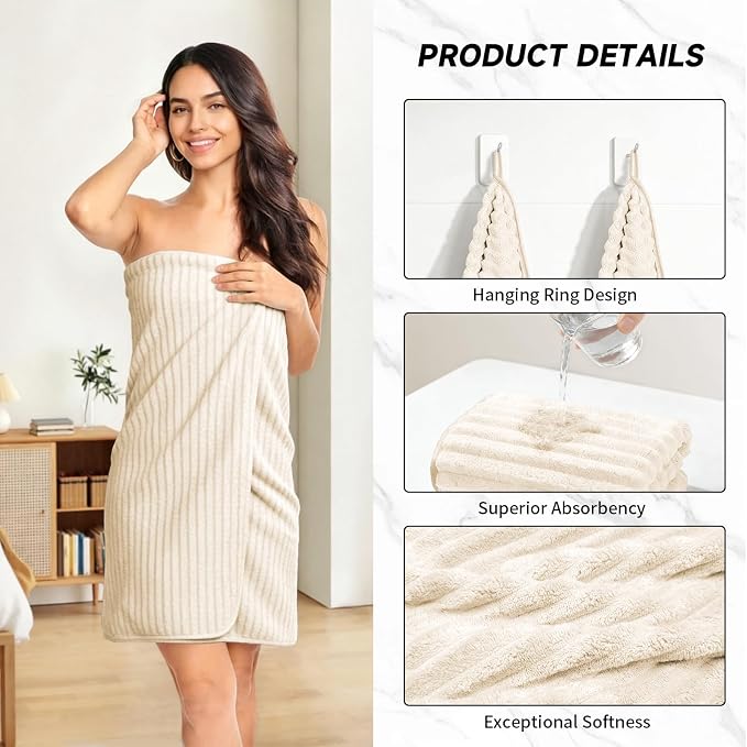 Extra Large Bath Towel Set 10 Piece, XL Bath Towels 35"x67" Oversized Bath Sheets, 280 GSM Microfiber Quick Dry Absorbent Towels, 5 Bath Sheets & 5 Hand Towels (Cream) - Image 4