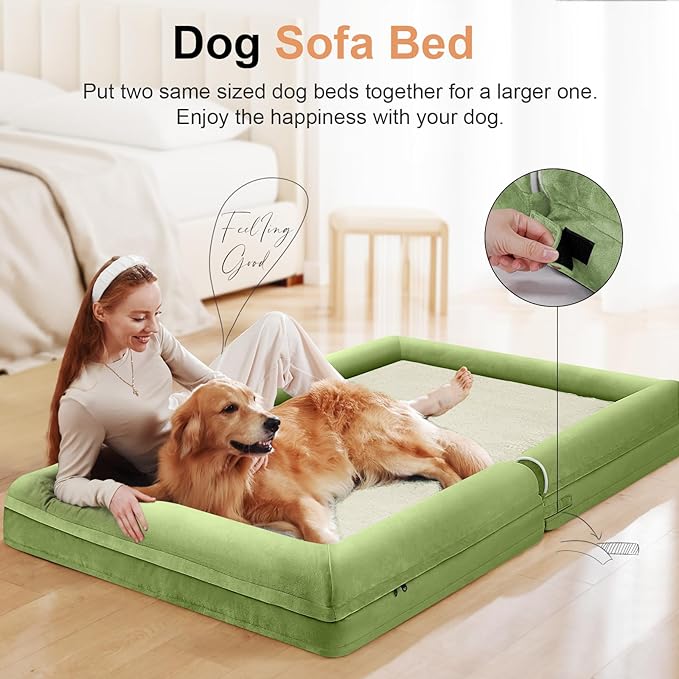 NANUYA Orthopedic Dog Bed for Large Dogs, 36 x 27 Inch, Grass Green | Egg crate foam for joint support, 3-sided bolster pet sofa, waterproof lining, washable cover, and non-skid base - Image 3