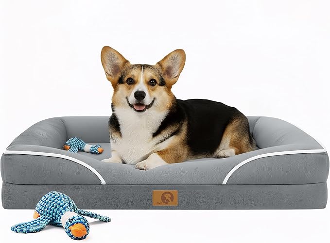 Homemate Dog Beds Large Sized Dog: 36x27 inch Orthopedic Large Dogs Bed XL Outdoor Pet Cat Bed Sofa Supplies with Toy Dogs Crate Pad Couch with Removable Washable Cover & Non-Slip Botton Light Grey | Large Dogs Bed with Non-Slip Botton & Removable Wash... by Homemate