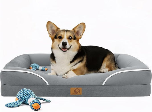 Homemate Dog Beds Large Sized Dog: 36x27 inch Orthopedic Large Dogs Bed XL Outdoor Pet Cat Bed Sofa Supplies with Toy Dogs Crate Pad Couch with Removable Washable Cover & Non-Slip Botton Light Grey | Large Dogs Bed with Non-Slip Botton & Removable Wash... by Homemate