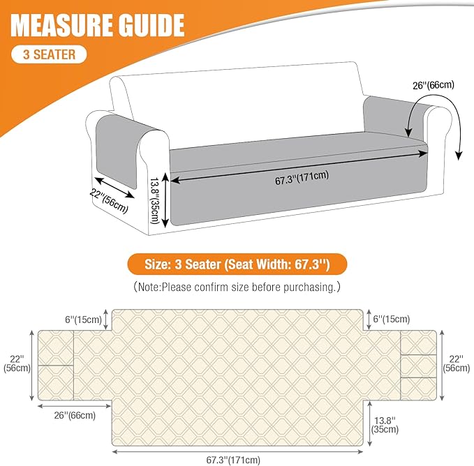 VANSOFY Waterproof Couch Cover for Pets, Off White, 67.3" | Non-Slip, Washable, Utility Pockets, Pet Friendly, Furniture Protector Slipcover for 3 Cushion Couch - Image 5