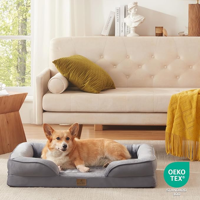 Bedfolks Orthopedic Dog Bed, Waterproof Dog Sofa Bed for Large Dogs, Egg Foam Pet Couch Bed with Removable Washable Cover and Nonslip Bottom, Dark Grey - Image 8