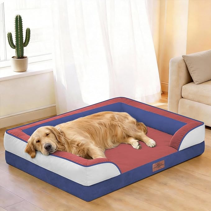 Comfort Expression Orthopedic Dog Bed for Extra Large Dogs with Bolster | Waterproof Dog Couch Bed with Washable Cover & Non-Slip Bottom, Supportive Egg Crate Foam XL Pet Bed, 42x30 Inch - Image 2