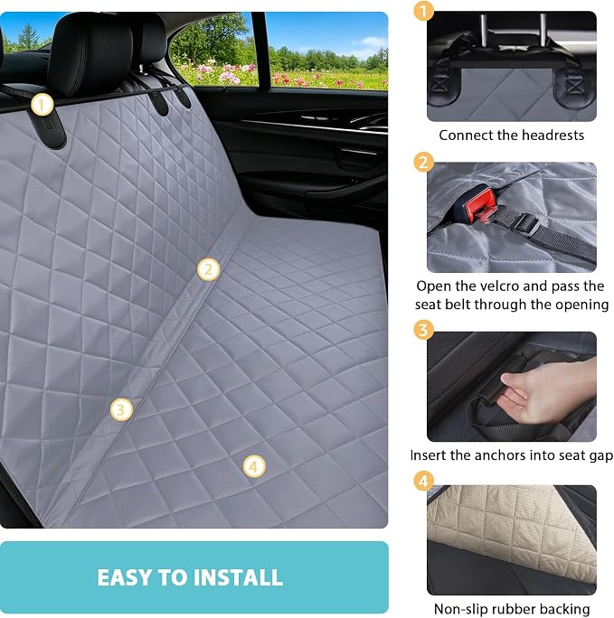 Dog Hammock for Car | Mesh Window & Safety Belt | 100% Waterproof Back Seat Pet Cover for Dogs Safe Travel with Side Door Protectors | Non-Slip, Scratchproof Rear Seat Cover for Cars, SUVs, Trucks - Image 5