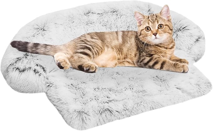 Calming Dog Bed Fluffy Plush Dog Mat for Furniture Protector with Removable Washable Cover for Large Medium Small Dogs and Cats (XS (31"x23.5"x5"), Light Grey) by GGIB