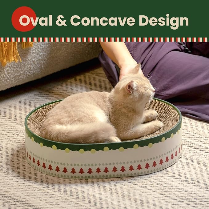 Conlun Oval Cat Scratcher Bed | Scratching Bowl Lounge for Kittens | Medium | Corrugated Cardboard Pad | Concave Shape | No Mess Enclosed Base | Serves as Couch Furniture Protector - Image 8