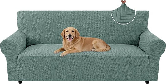 Stretch Sofa Cover Non-Slip Washable Furniture Protector | Stretch, 71"-91".Soft, Non Skid Foam, Elastic Bottom, Machine Washable, for Kids & Pets, Couch & Sofa, Pea Green by YSTELLAA