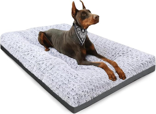 POCBLUE Deluxe Washable Dog Bed for Large Dogs Dog Crate Mat 35 Inch Comfy Fluffy Kennel Pad Anti-Slip for Dogs Up to 60 lbs, 35" x 23", Grey by POCBLUE