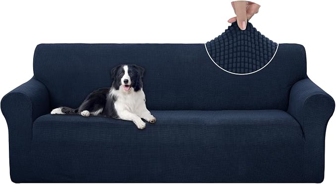 U-NICE HOME Stretch Couch Cover Slipcover for 3 Cushion Sofa, Navy | 1-Piece Sofa cover, Washable, Pet friendly, Furniture protector, Polyester Spandex Jacquard fabric by U-NICEHOME