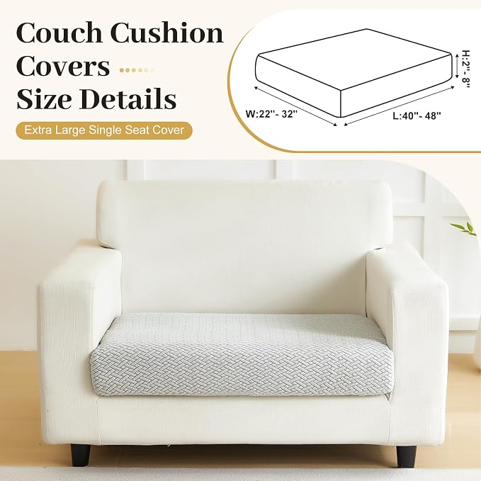 Couch Cushion Covers & Couch Cover for Sectional Sofas, Reversible Non-Slip Sofa Slipcovers, Washable Pet Proof Home Decor Protector (Light Gray, Extra Large Single Seat Cover) - Image 2