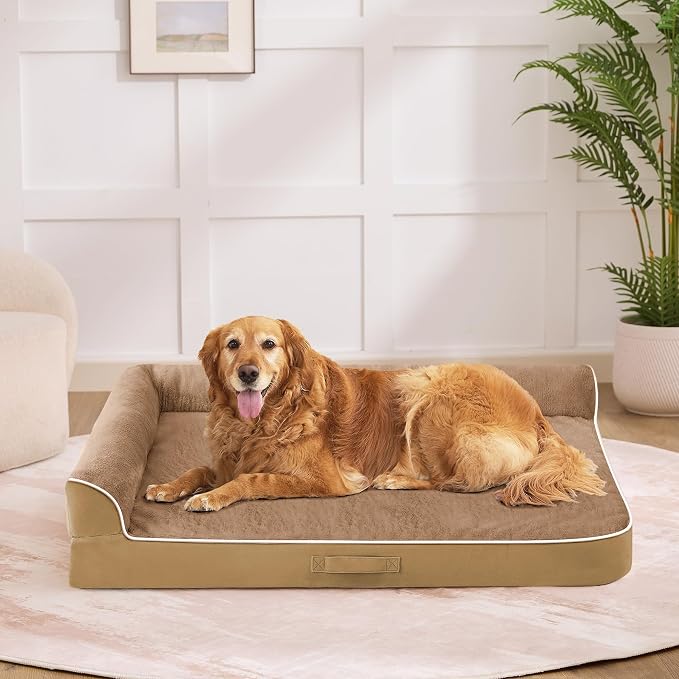 Dog Bed Large Sized Dogs, XL Orthopedic Dog Bed for Large Dogs 42"x30"x7.5", Waterproof Pet Bed with Washable Removable Cover, L-Shaped Pet Couch with Portable Handle, Camel - Image 8