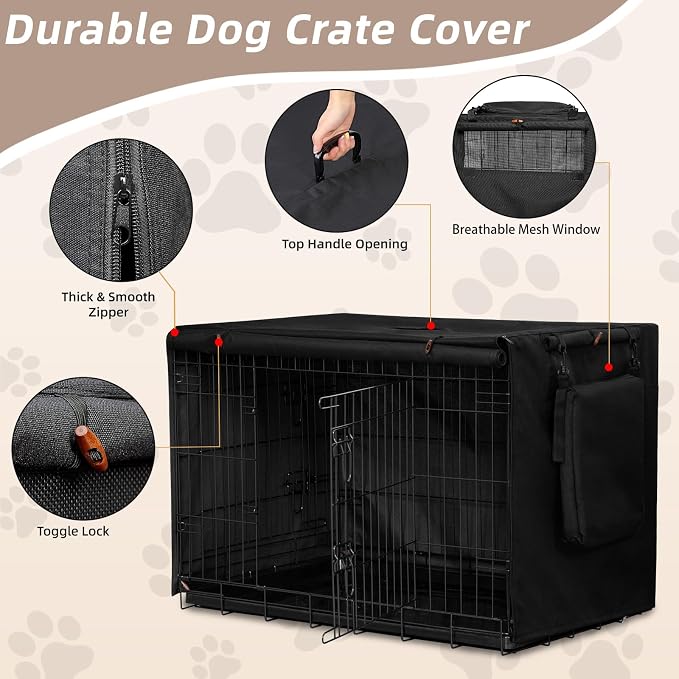 Dog Crate Cover 24 Inch, Heavy Duty Waterproof 600D Oxford Kennel Cover for Wire Cages with 1/2/3 Doors, Privacy Pet Cover with Storage Bag - Machine Washable, Indoor/Outdoor,Black - Image 4
