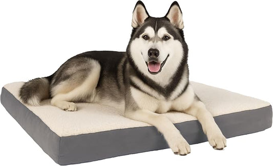 Orthopedic Dog Bed - 2-Layer 44x35-Inch Memory Foam Pet Mattress with Machine-Washable Sherpa Cover for Large Dogs up to 100lbs by PETMAKER (Gray) by PETMAKER