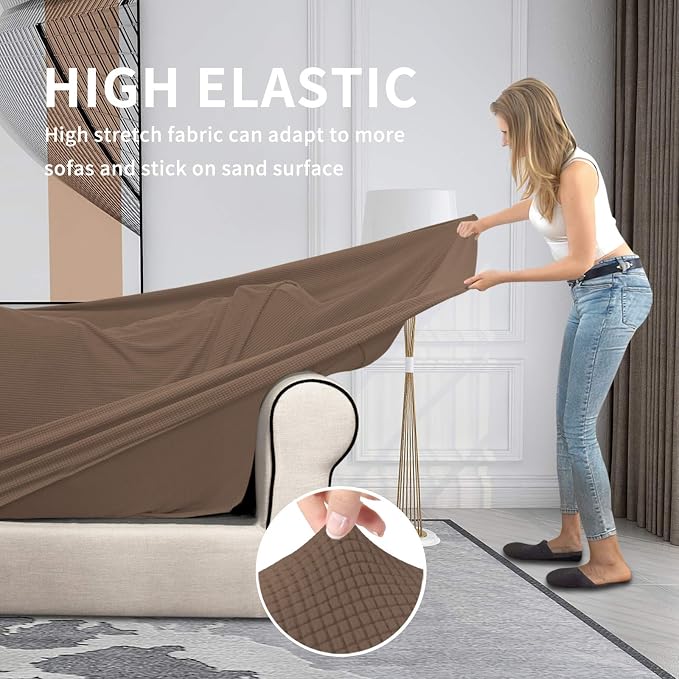 Easy-Going 4 Pieces Stretch Couch Cover Sofa Cover for Dogs Washable Sofa Slipcover for 3 Separate Cushion Couch Spandex Jacquard Fabric Elastic Furniture Protector for Pets, Kids (Brown, Sofa) - Image 4