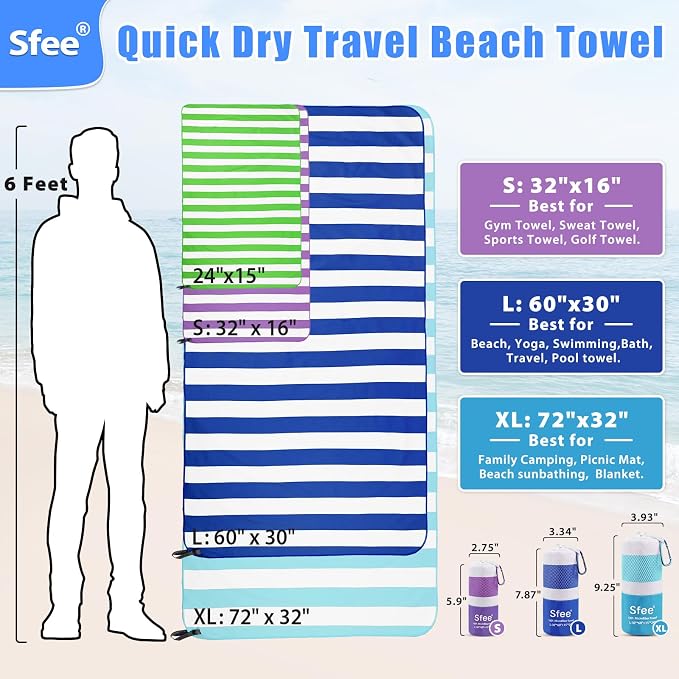 Sfee 4 Pack(8Pcs) Microfiber Travel Towel, Beach Towel Quick Dry Towel Camping Towel Super Absorbent Compact Lightweight Sports Gym Towels for Beach, Gym, Hiking, Pool, Backpacking, Bath, Yoga - Image 6