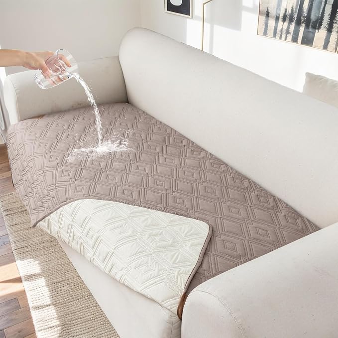 Genina 100% Waterproof Couch Cover for 3 Cushion Couch Sofa Cover for Dogs, Anti-Slip Sofa Covers Washable Couch Covers for Sectional Sofa L Shape Couch Protector, 1 Piece (Taupe, Sofa Large) by Genina