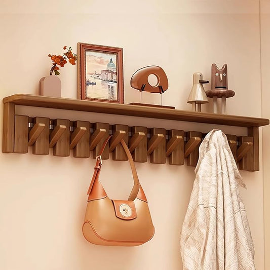 Wall Mounted Coat RackHooks Piano Key Hangers Natural Solid Wood Hanger Non-Woven Fabric Clothes Hangers for Closet, Kitchen, Bedroom, Bathroom, Entryway (Tray-Walnut, 12 Hooks) by MurphyBedKitMattresFrame