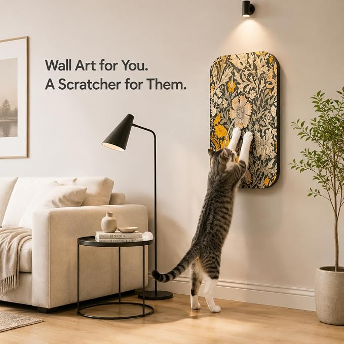 2 Pack Cat Wall Scratcher, Art Cat Scratching Board for Cats | Wall Mounted Cat Scratch Pad, Water-Based Ink, Hook&Loop Strips, Floor or Wall Use, 16.7x11x1 Inch, William Flower - Image 7