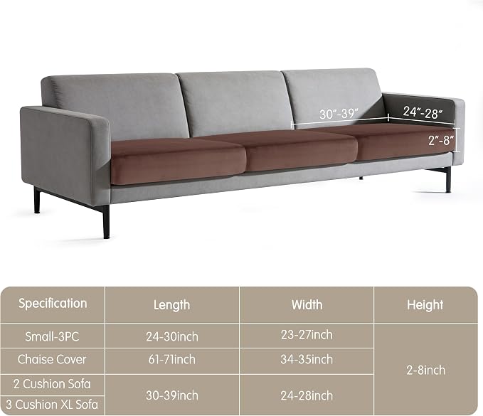 Hokway Velvet Couch Cushion Covers Water Resistant Seat Covers Stretch Sofa Cushion Protector(3 Cushion XL-Sofa, Brown) - Image 4