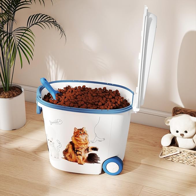 DRATO Cat Food Storage Container with Removable Wheels, Extra Large Capacity Sealed Lid Design for Easy Cleaning, Multi-Purpose Pet Food Container Bowl Scoop Included. - Image 2
