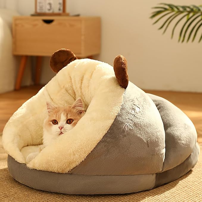 Small Dog & Cat Bed, Heated Pet Tent - Thick Fleece Warm Soft Cat Sleeping Bag, Cozy Bed for Indoor Kittens (S, Grey) - Image 2