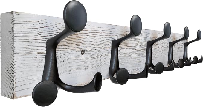 SKOLOO 24-Inch Wood Coat Rack Wall Mount with 5 Triple Hooks - Ideal for Family Entrances, Classrooms, and Pet Supplies Storage - Perfect Coat Hooks for Wall,Distressed White Wash by SKOLOO