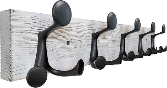 SKOLOO 24-Inch Wood Coat Rack Wall Mount with 5 Triple Hooks - Ideal for Family Entrances, Classrooms, and Pet Supplies Storage - Perfect Coat Hooks for Wall,Distressed White Wash by SKOLOO