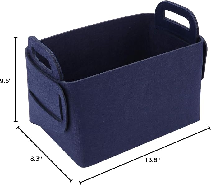 Minoisome Storage Basket Felt Storage Bin Collapsible& Convenient Box Organizer with Carry Handles for Office Bedroom Closet Babies Nursery Toys Laundry (Navy Blue, 13.8inch（L）×9.5inch（W）×8.3inch（H）) - Image 8