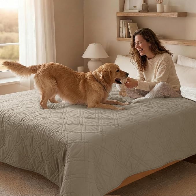Dog Bed Cover Pet Blanket, Khaki+Off White, 30"x71" | 100% Waterproof, 7-Layer Reversible, Washable, For Sofa Couch Furniture Car - Image 8