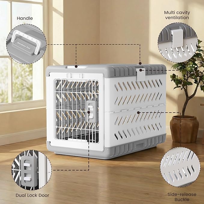 Collapsible Dog Crate for Medium/Small Dogs - 28" L Foldable Dog Cage No-Tool Assembly, Travel Dog Crate with 2 Wheels - Easy to Carry, Space-Saving, Indoor Outdoor Use