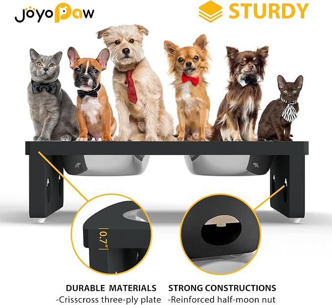 Elevated Dog Bowls, Bamboo Raised Dog Bowl for Small Dogs & Cats, with 2 Stainless Steel Bowls (4'' Tall-20oz Bowl, Black) - Image 3